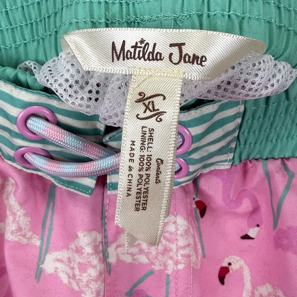 Matilda Jane Shorts Mens XL Pink‎ Teal Flamingo Swim Board Stripe Print Trunks